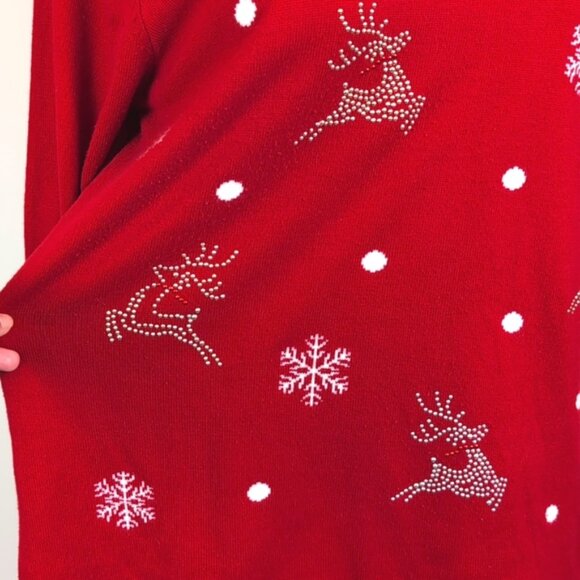 Vintage La Madonna Reindeer Christmas Sweater Studded Snowflake Festive Holiday - Picture 4 of 12